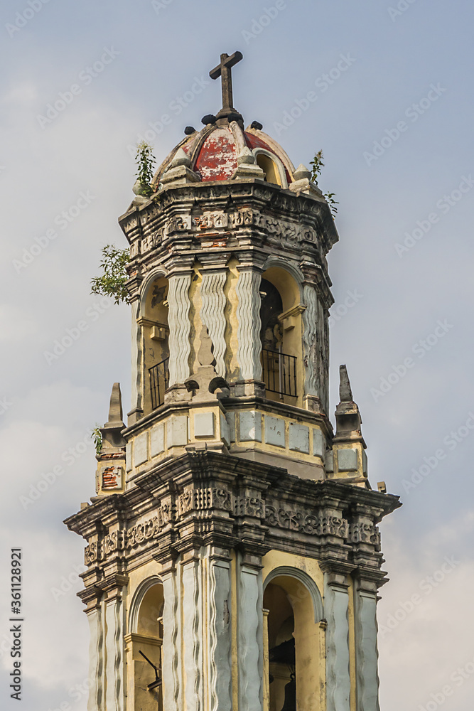 Temple of San Juan de Dios (Iglisia de San Juan de Dios) in Alameda District, Mexico City, Mexico. Architectural fragments of the Temple.