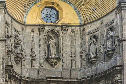 Temple of San Juan de Dios (Iglisia de San Juan de Dios) in Alameda District, Mexico City, Mexico. Architectural fragments of the Temple. photo