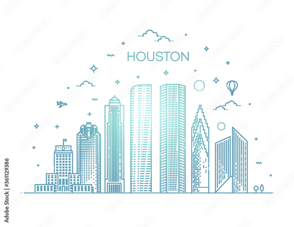 Houston city skyline, vector illustration in linear style. Texas, United States
