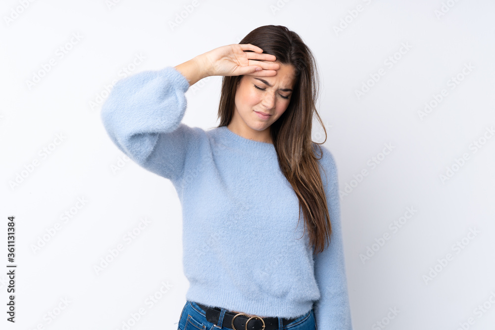 Teenager girl over isolated white background with tired and sick expression Teenager girl over isolated white background with tired and sick expression