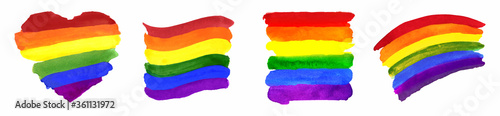 Watercolor Hand Painted Colorful Striped Ranbow Flag Set