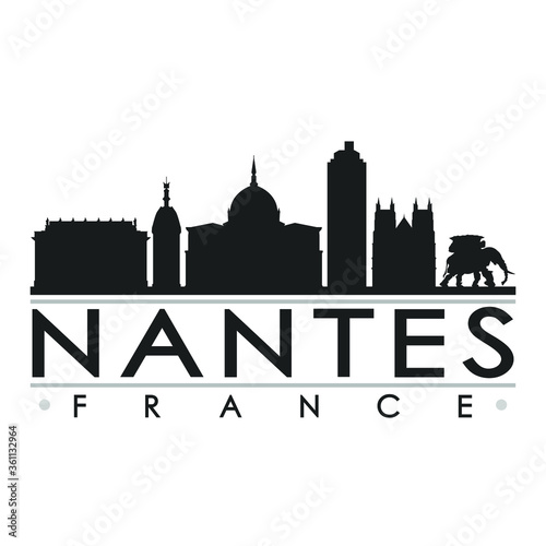 Nantes France Europe Skyline Silhouette Design City Vector Art Famous Buildings.