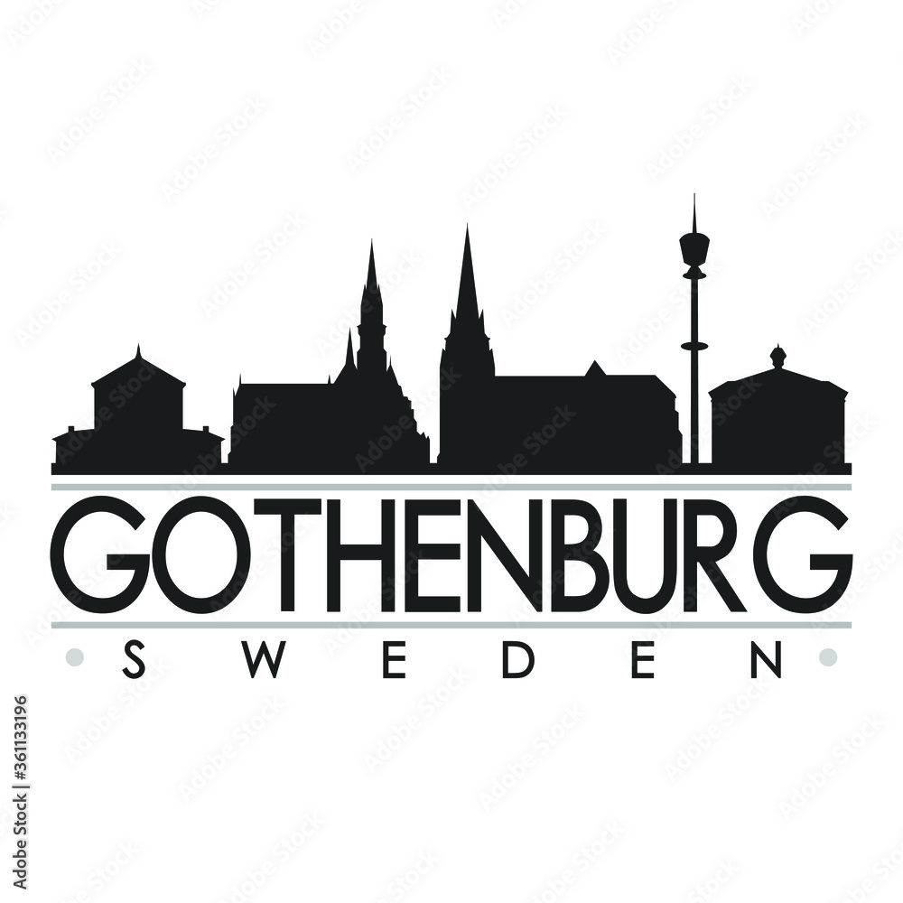 Gothenburg Sweden Europe Skyline Silhouette Design City Vector Art Famous Buildings.