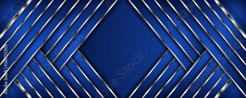 abstract blue overlap layers background with silver line