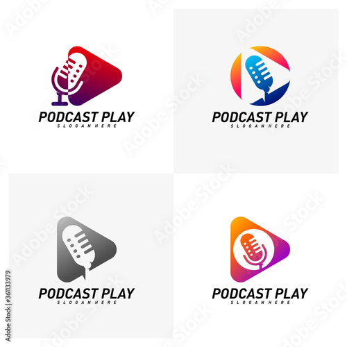 Set of Podcast creative design logo vector concept. Play podcast logo template. Icon symbol