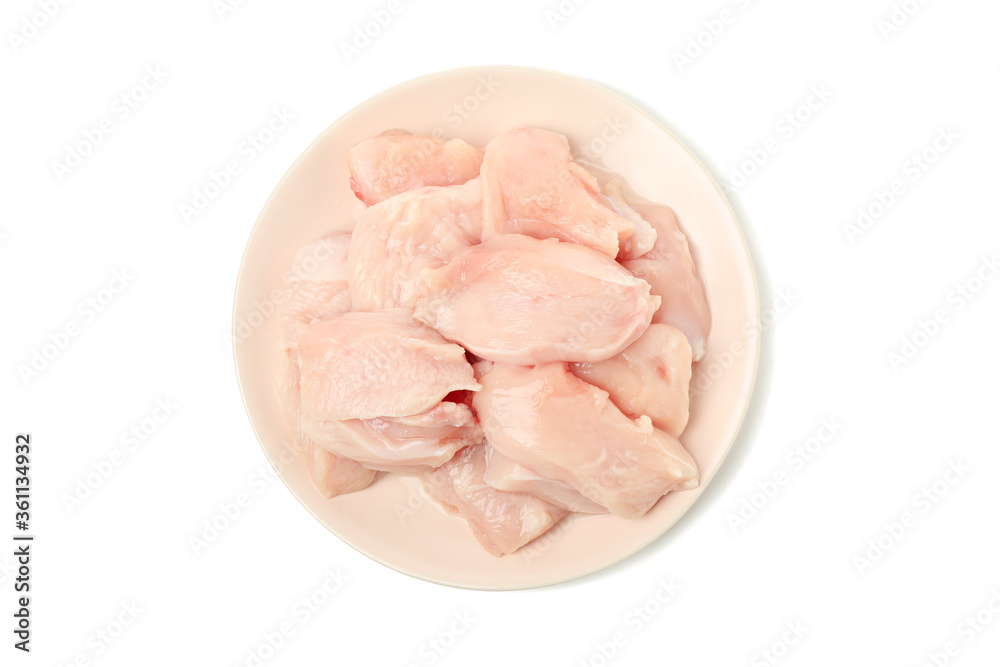 Plate with raw chicken meat isolated on white background Plate with raw chicken meat isolated on white background