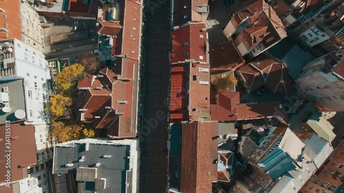 Flying over Slaveykov Square in Sofia. photo