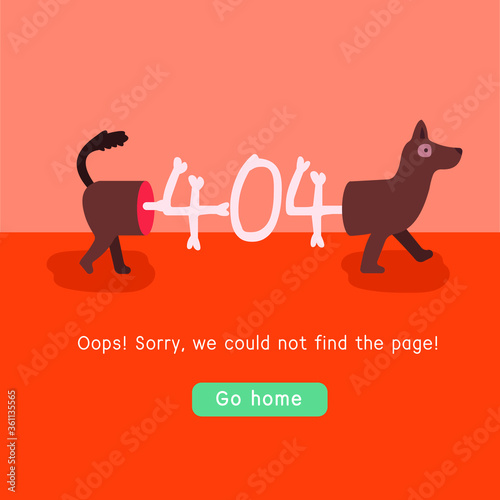 Error page illustration. 404 error page design concept. Digital abstract concept. Colorful stylish vector illustration for branding, cover, poster, print or web design.cut dog in two. Dog bones.
