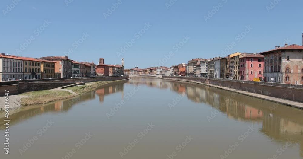 Timelapse, the Arno river and the Conte Ugolino bridge called Ponte di Mezzo seen from the Ponte della Fortezza in Pisa, Italy. Timelapse, the Arno river and the Conte Ugolino bridge called Ponte di Mezzo seen from the Ponte della Fortezza in Pisa, Italy.