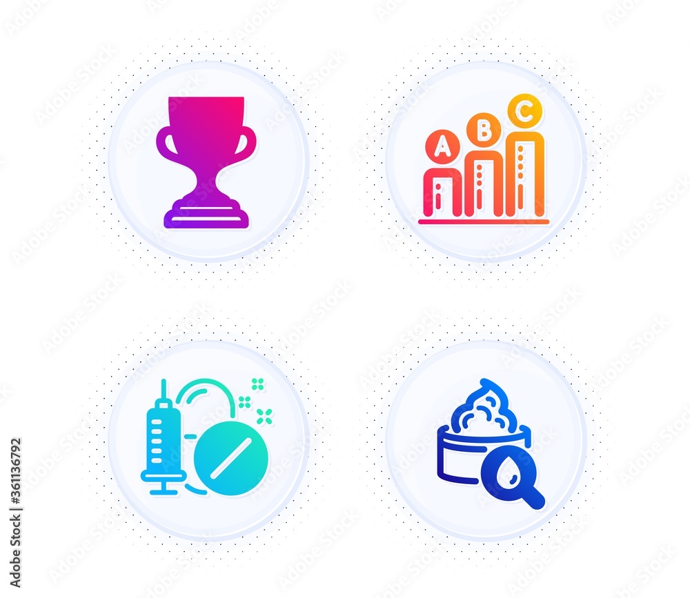 Medical drugs, Graph chart and Award cup icons simple set. Button with halftone dots. Moisturizing cream sign. Medicine pills, Growth report, Trophy. Face lotion. Business set. Vector