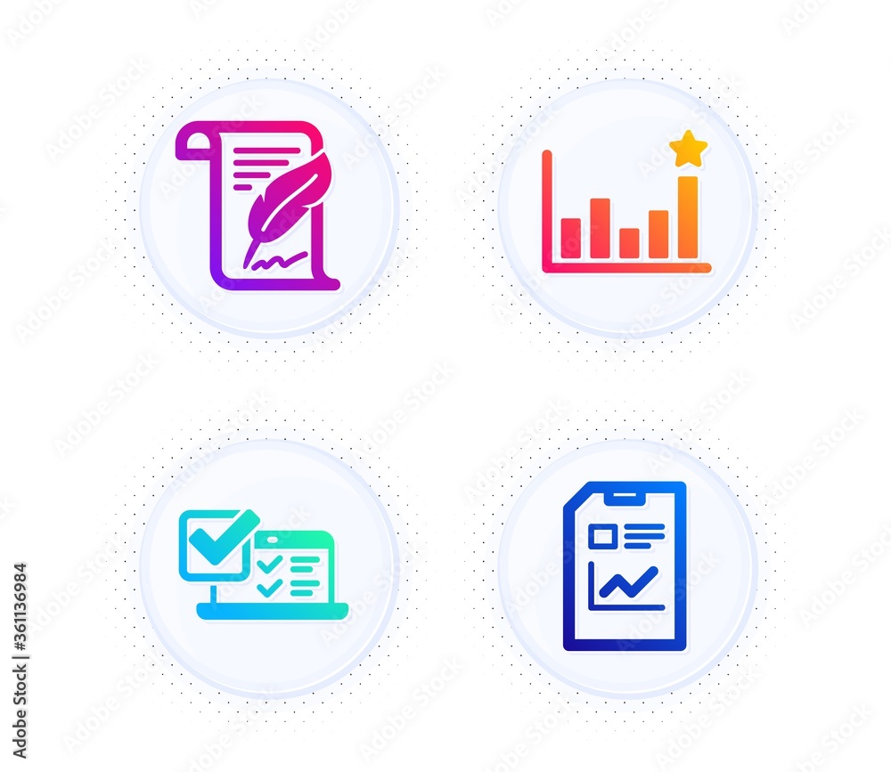 Feather, Efficacy and Online survey icons simple set. Button with halftone dots. Report document sign. Copyright page, Business chart, Quiz test. Statistics file. Education set. Vector Feather, Efficacy and Online survey icons simple set. Button with halftone dots. Report document sign. Copyright page, Business chart, Quiz test. Statistics file. Education set. Vector
