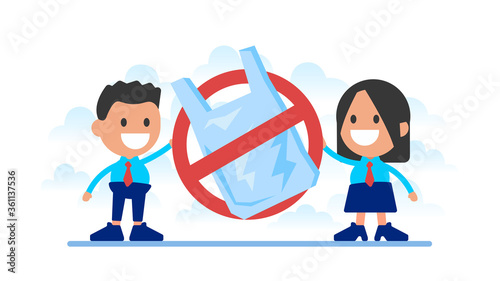 Ecological concept - no plastic bag. Planet Earth ecological problem of trash and pollution. Environmental Protection.