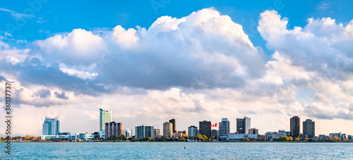 Panorama of Windsor, Canada from Detroit, USA across the Detroit River photo