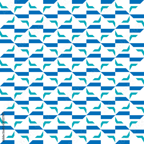 Vector seamless pattern texture background with geometric shapes, colored in blue, white colors.