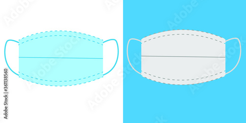 White, blue, medical or surgical face mask. Virus protection. Respiratory Respiratory Mask.