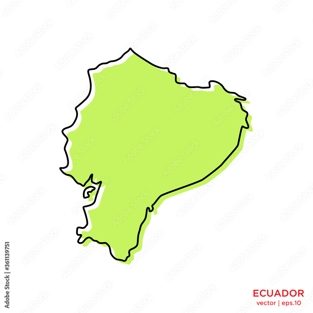 Green Map of Ecuador with Outline Vector Design Template. Editable Stroke