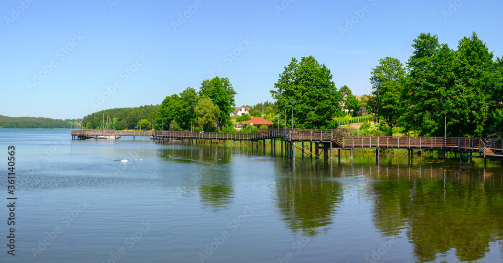 Wooden pier on the Radunskie lake in Stezyca. Kashubia, Poland