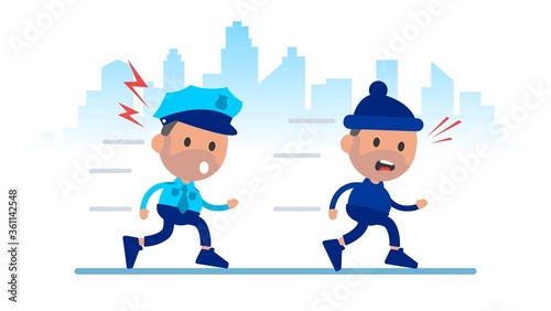 Policeman is chasing a criminal.