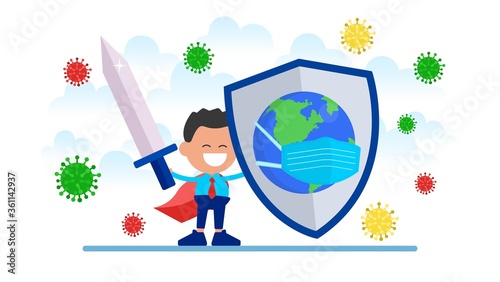 Superhero protects the Planet from the virus.