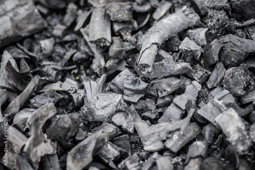 Black charcoal texture background. Close-up. Charcoal is a folk wisdom. © Nanthicha Khamphumee