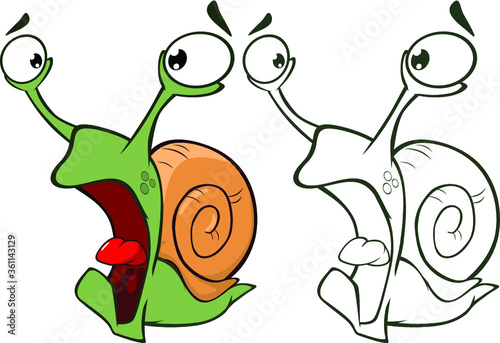 Vector Illustration of a Cute Cartoon Character Snail for you Design and Computer Game. Coloring Book Outline Set 
