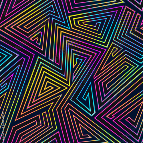 Neon lines geometric seamless pattern..