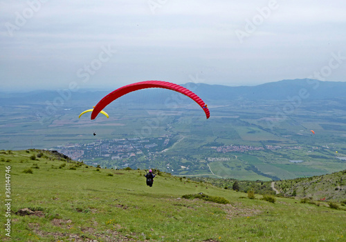 Paraglider launching from Sopot in Bulgaria 
