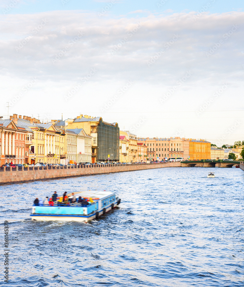 Tourists, boat, canal, Saint Petersburg