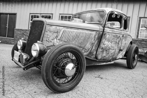 Fotografie Rusty American vintage Rat Rod on display