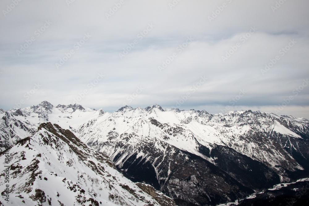 Mountain landscape of snowy Dombay