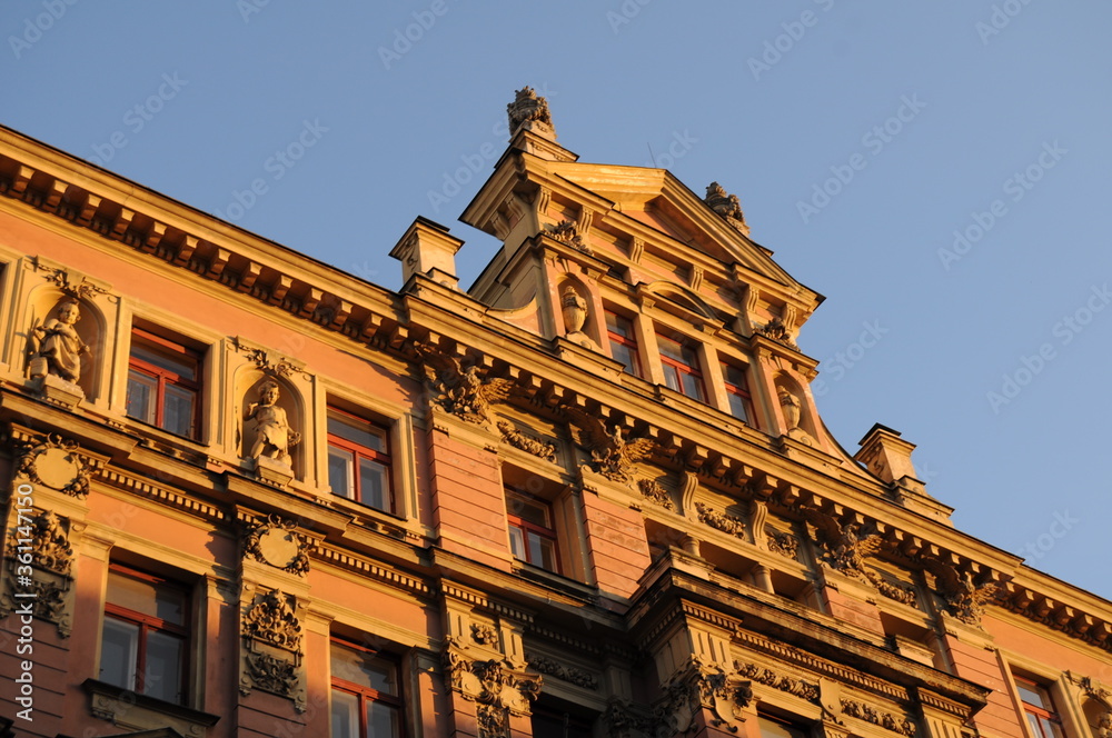 Prague off buildings in the sunset