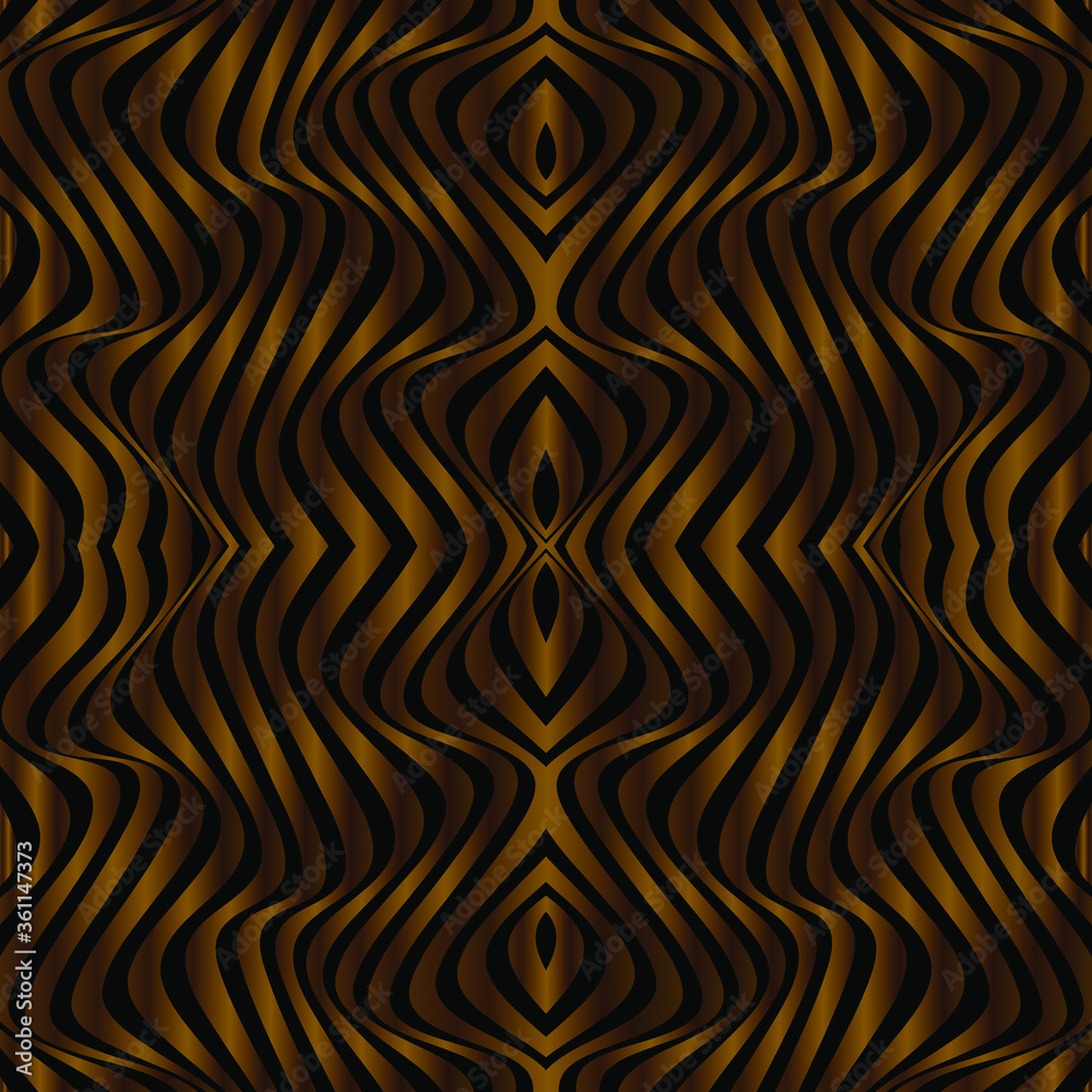 Obraz premium Abstract bronze striped background. Geometric pattern with visual distortion effect. Optical illusion. Op art.