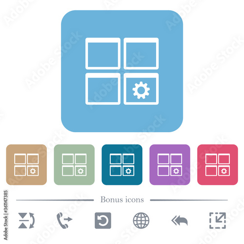 Dashboard settings flat icons on color rounded square backgrounds