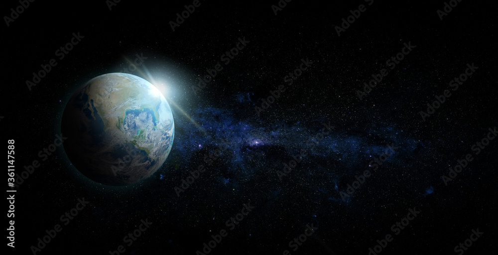 Obraz premium Planet Earth with sunrise on space background. Elements of this image furnished by NASA.