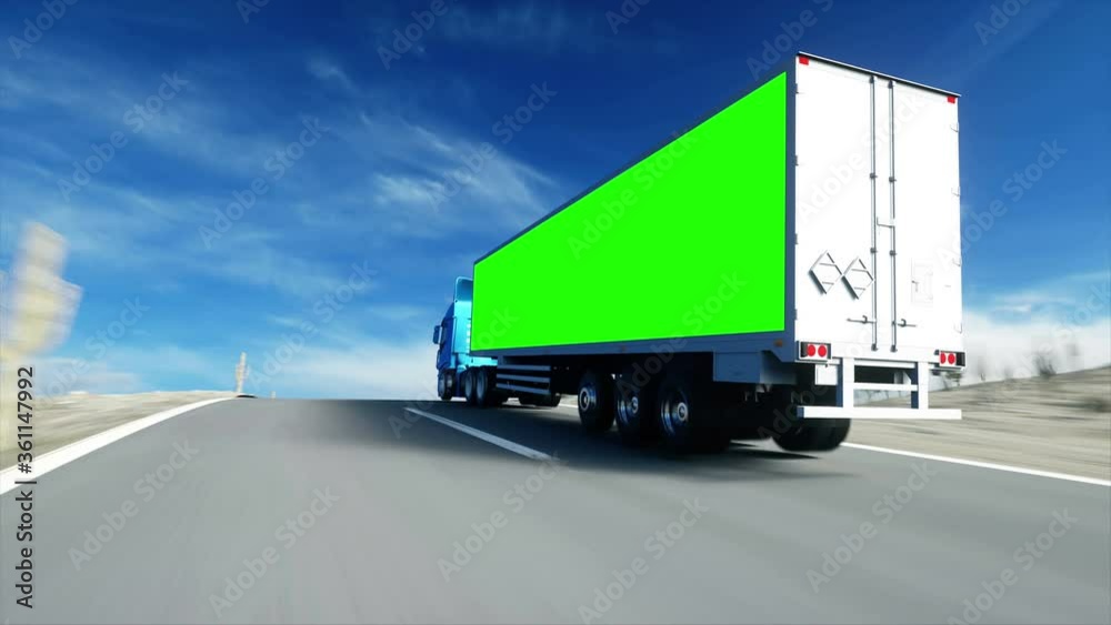 Truck on the road, highway. Transports, logistics concept. super realistic animation with physiks motion. Green screen