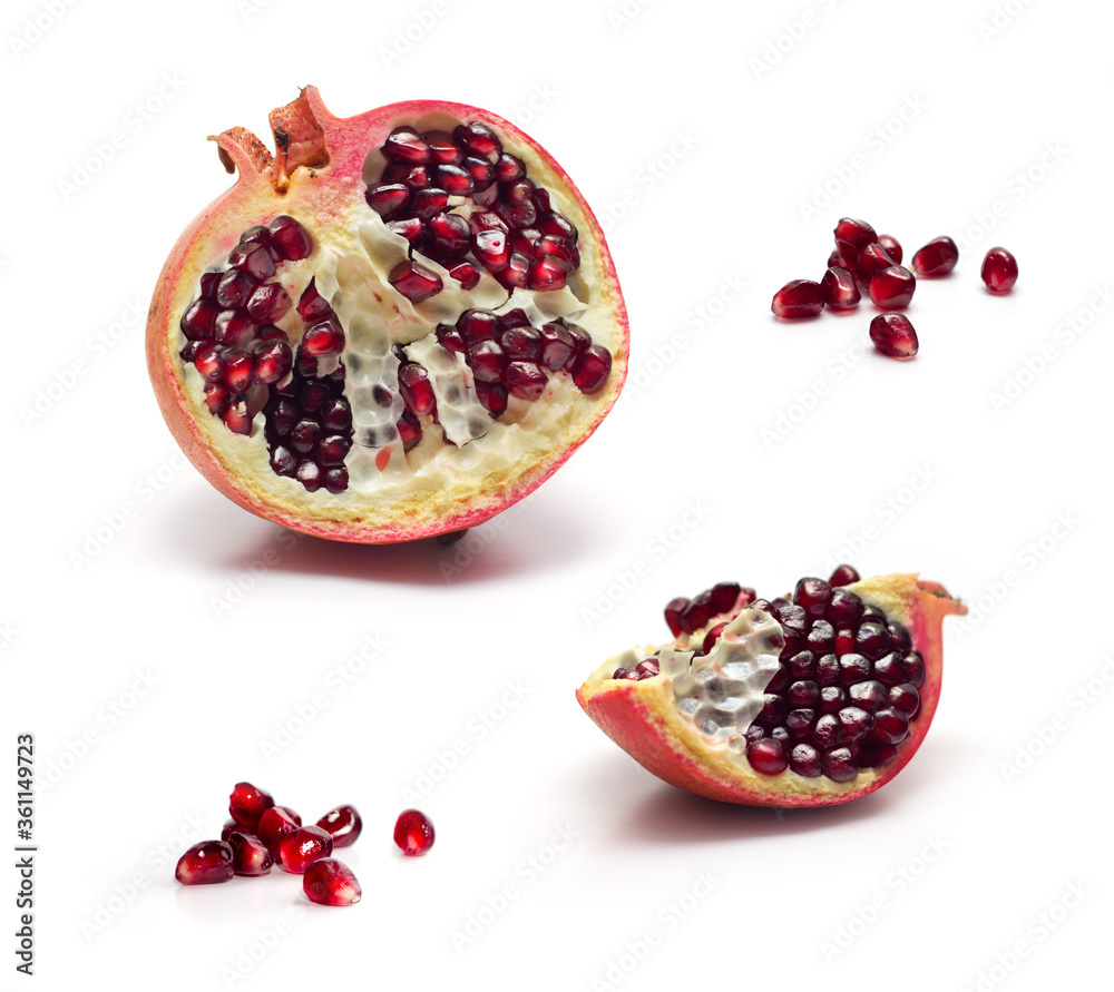 Juicy pomegranate isolated on white background. Juicy pomegranate isolated on white background.