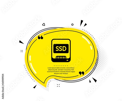 Ssd icon. Quote speech bubble. Computer memory component sign. Data storage symbol. Quotation marks. Classic ssd icon. Vector
