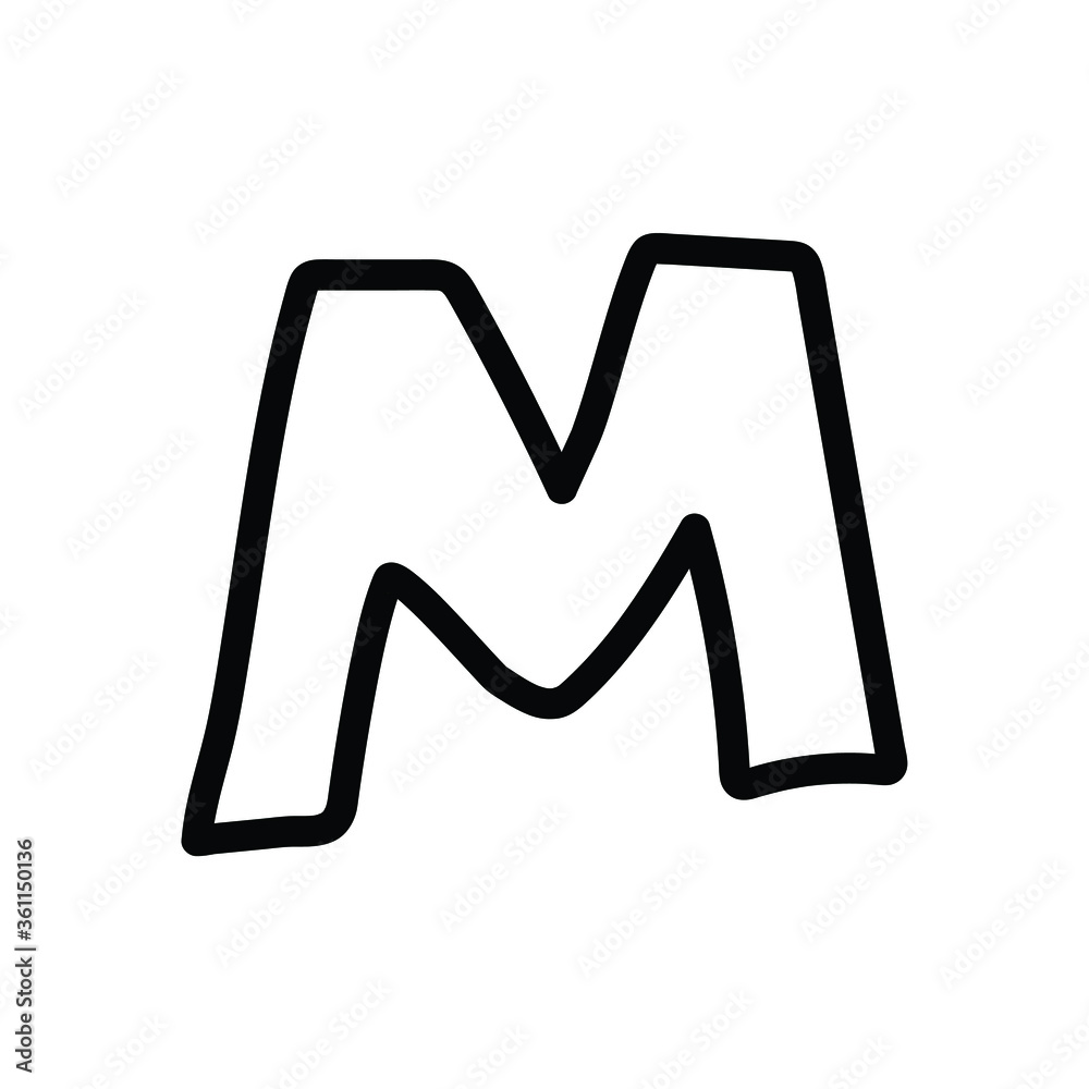 Alphabet letter M. Kids education poster or stickers. Childish logo in mosaic style. Cute vector letters in color and monochrome isolated on white. Birthday holiday decoration. Alphabet letter M. Kids education poster or stickers. Childish logo in mosaic style. Cute vector letters in color and monochrome isolated on white. Birthday holiday decoration.