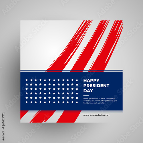 USA President's Day social media greet cards set with United States national flag. United States national holiday vector illustration.