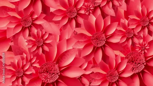 Moving red flowers. Floral animation background. 3D animation