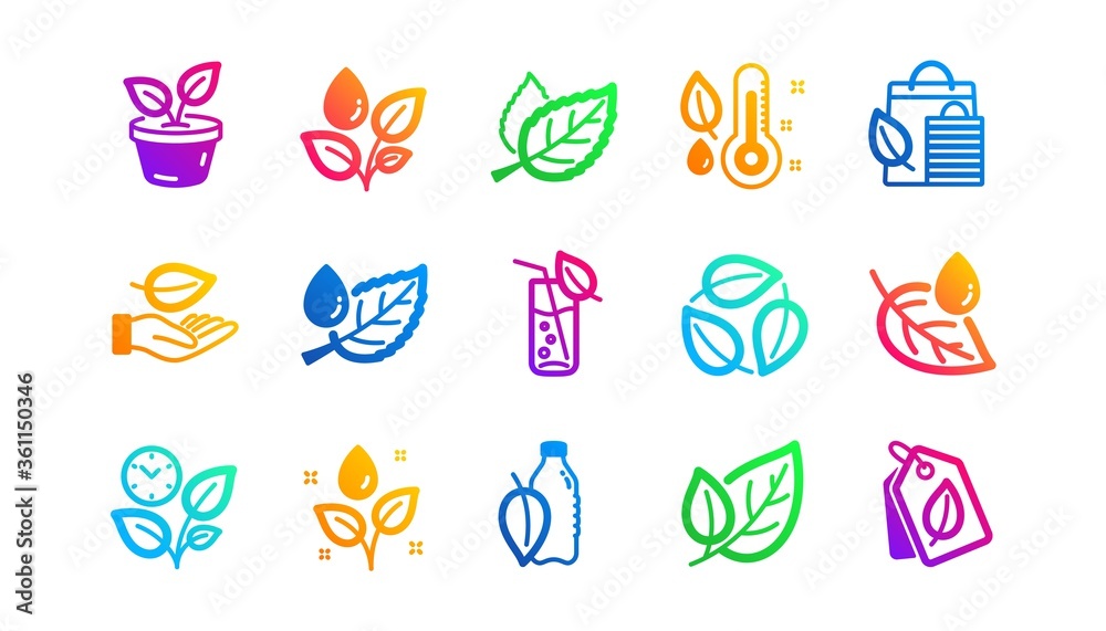 Leaf, Growing plant and Humidity thermometer. Plants icons. Water drop classic icon set. Gradient patterns. Quality signs set. Vector Leaf, Growing plant and Humidity thermometer. Plants icons. Water drop classic icon set. Gradient patterns. Quality signs set. Vector