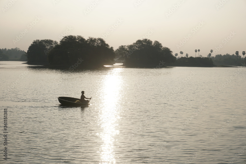 Naklejka premium boat on the river
