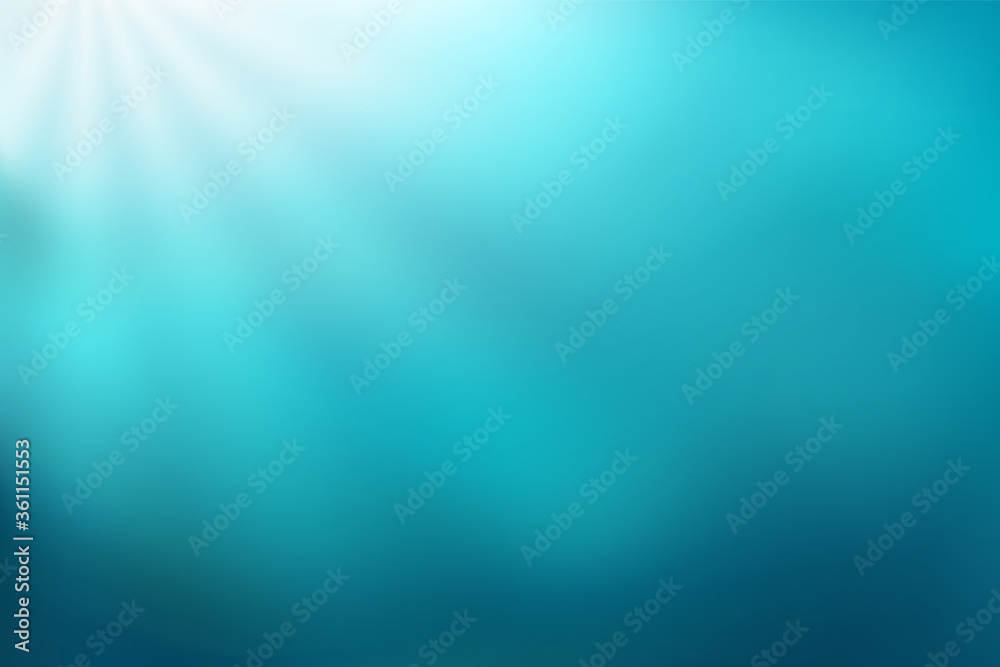 Fototapeta premium Ocean bed with sunlight. Abstract blue gradient background. Blurred water aqua backdrop. Vector illustration for your graphic design, banner, poster