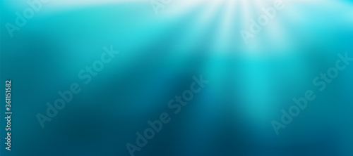 Ocean bed with sunlight. Abstract blue gradient background. Blurred water backdrop. Vector illustration for your graphic design, banner, poster