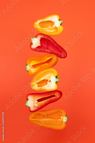 Chopped pepper on bright background. Cooking concept.
