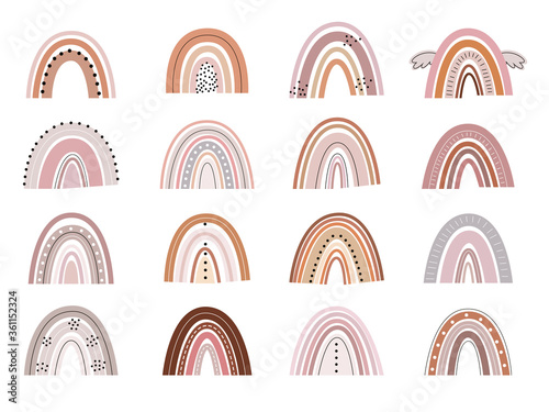Vector hand drawn collection for nursery decoration with cute rainbows pastel color