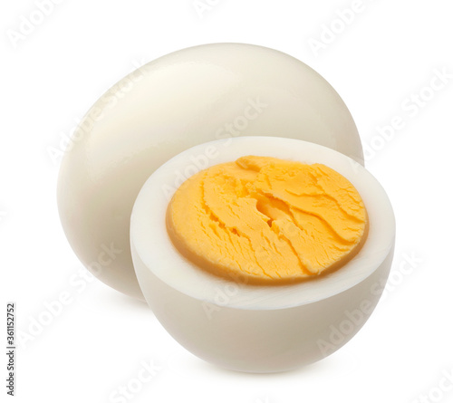 Hard boiled chicken eggs isolated on white background