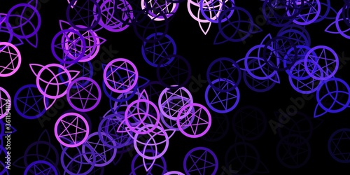 Dark Purple vector background with occult symbols.