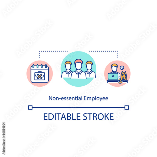 Non-essential employee concept icon. Protection from covid in office idea thin line illustration. Dismissal of employee or work from home. Vector isolated outline RGB color drawing. Editable stroke