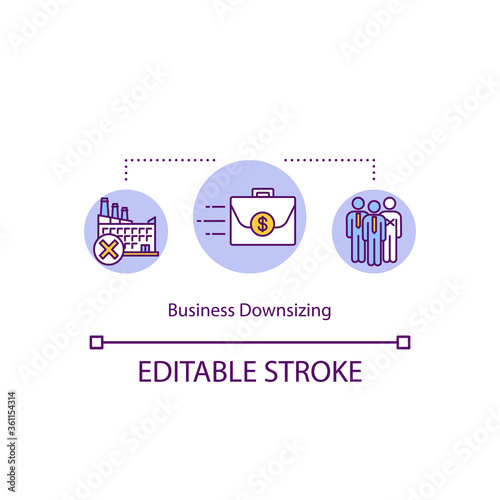 Business downsizing concept icon. Economic downturns and failing businesses idea thin line illustration. Reduction of workers. Vector isolated outline RGB color drawing. Editable stroke